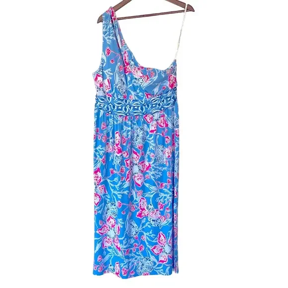 Lilly Pulitzer Helina Midi Dress One Shoulder Bahamian Rhapsody Size XL New - Picture 7 of 15
